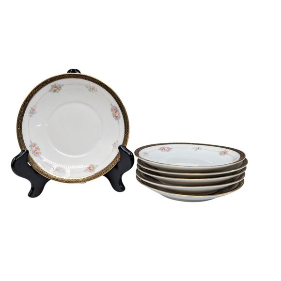 Noritake M Saucer LOT OF 6 Roses Gold Encrusted N224 5.25" JAPAN - Picture 1 of 10